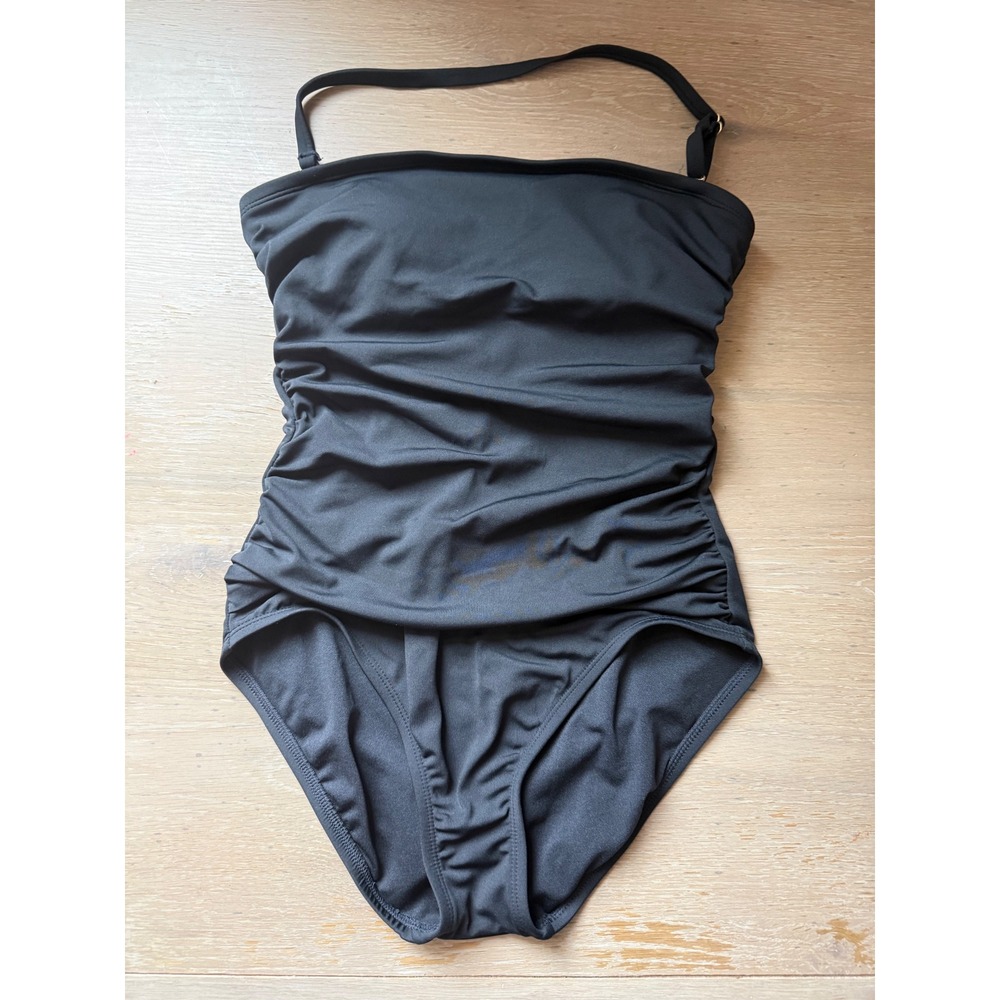 Time and Tru Womens Black Ruched‎ One Piece Swimsuit Size S 4-6 Removable Strap